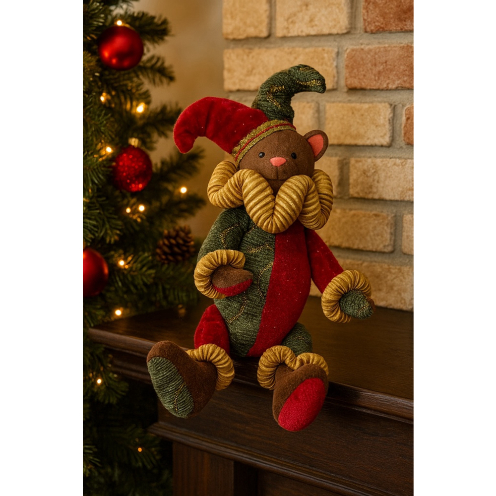 Dan Dee Collector Jester Christmas Teddy Bear Plush Green Red Gold Holiday Decor